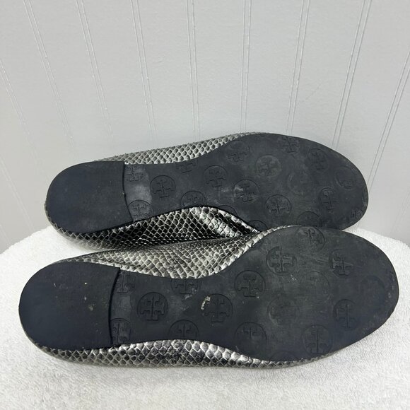 Tory Burch Reva Snakeskin Ballet Flats - Gray / Silver - Size 8 - Picture 5 of 5